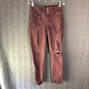 Wannabettabutt Jeans Womens Size 0 High Rise Maroon P739674 Cotton Blend